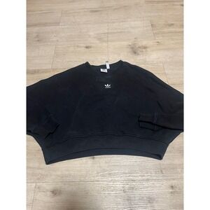 Adidas Cropped Sweatshirt Women's XS Black Trefoil Logo‎ Pullover Top Gym